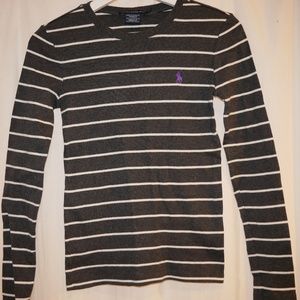 Ralph Lauren Sport Size S Grey/White Striped Shirt